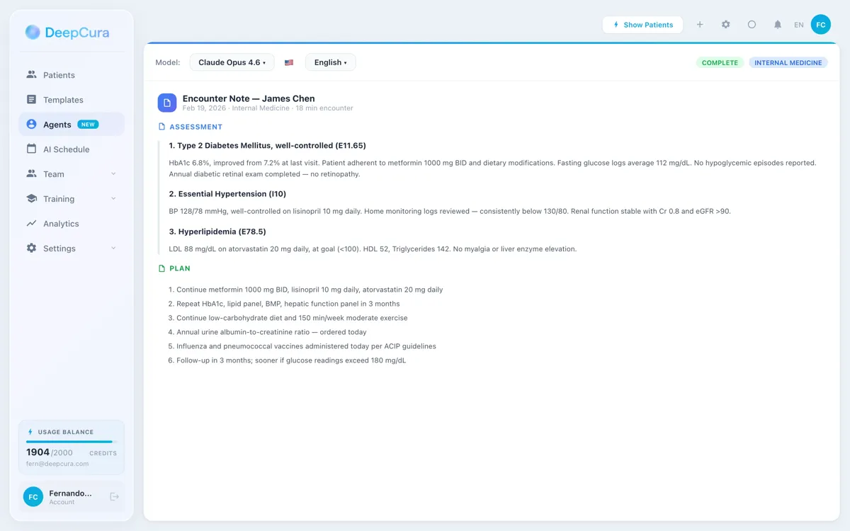 DeepCura AI Scribe generating a clinical note